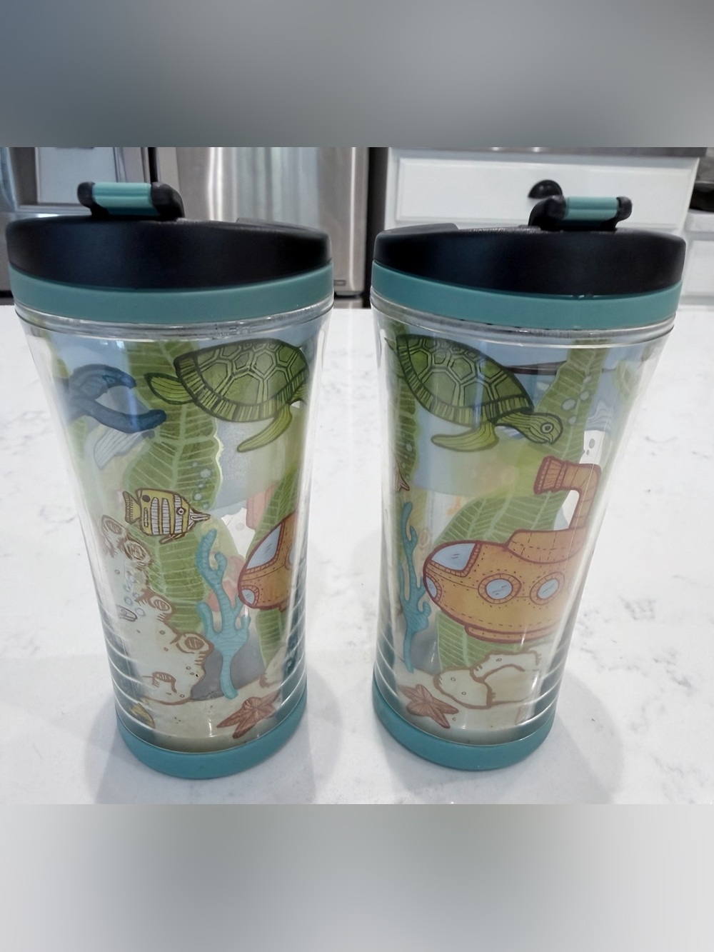 Starbucks Aqua Sea Life Double-Wall Travel Tumbler.